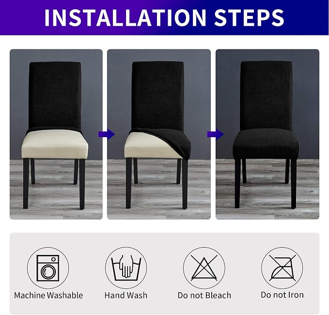 Stretch Chair Covers for Dining Room Set of 2, Removable Washable Dining Room Chair Covers, Dining Chair Slipcovers Seat Protector, Great for Home Decor and Banquet (Black, 2 Pack)