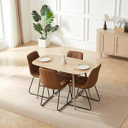 HIPIHOM Modern 47.2" Dining Table Set for 4 with Leather U-Shaped Chairs, Wood Table with Cat Scratch-Resistant Surface, Ideal for Kitchen & Dining Room