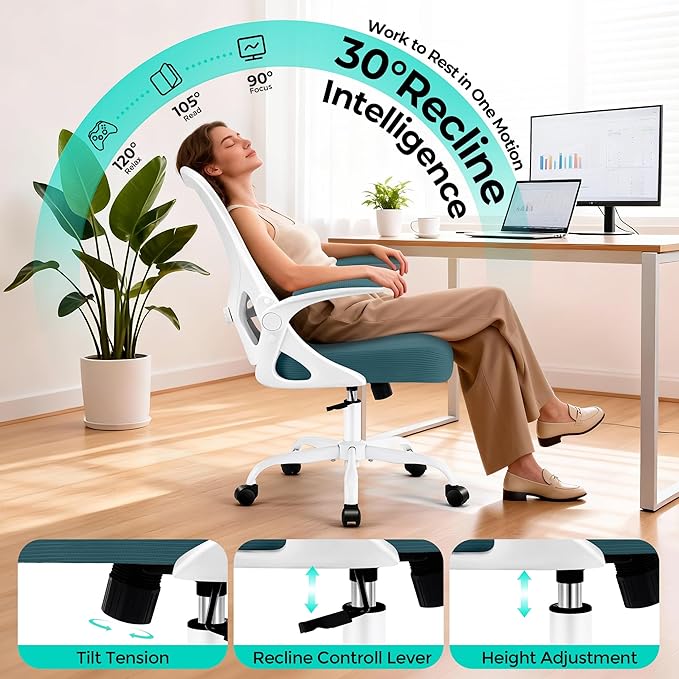 AreShark Office Chair - Ergonomic Breathable Mesh Desk Chair with Adjustable Lumbar Support and Flip-up Armrests - Executive High Back Rolling Swivel Comfortable Computer Gaming Chair for Home Office