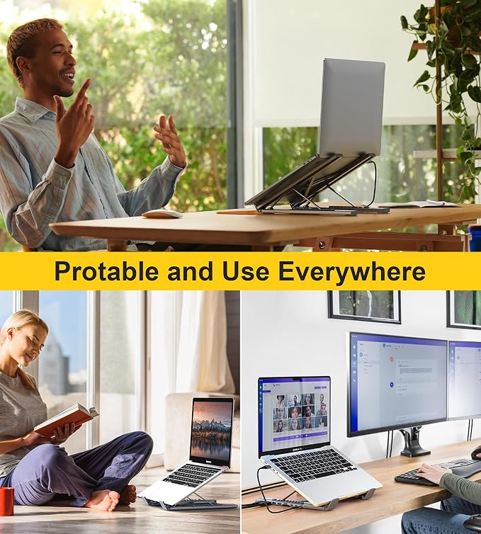USB C Laptop Docking Station Stand Dual Monitor, Single 8K for Windows DP 1.4 or Dual 4K for Win and Mac, 9 in 1 USB C Hub with HDMI+DP, 2*USB 3.0, PD 100W, USB C 3.0, SD/TF, Universal Dock Station