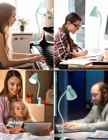BOHON Desk Lamp with Clamp, Clip on Light, 5 Color 10 Brightness, Teal | 10W 38 LED Flexible Gooseneck Clip Lamp, Auto Off Timer, Desk Lights for Office Home Bed Bedside Reading, Adapter Include
