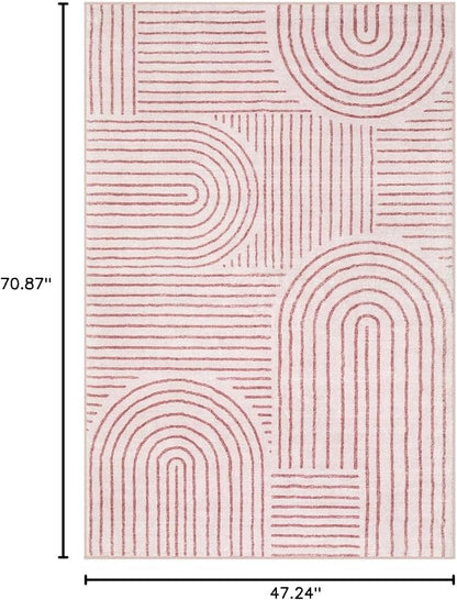 Lahome Abstract Washable Rugs, 4x6 Pink Rug for Bedroom Nursery Soft Non Slip Modern Living Room Rug, Ultra-Thin Non-Shedding Throw Carpet for Entryway Kitchen Office(4'x6',Pink)