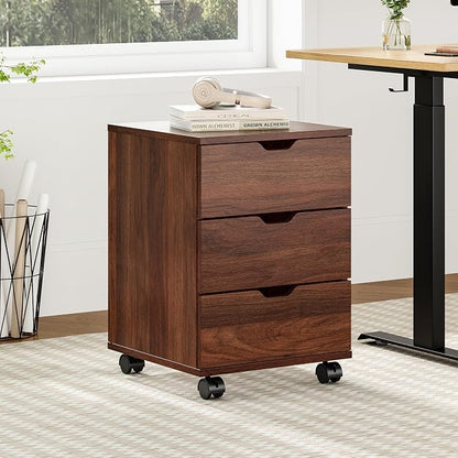 Farini 3-Drawer Under Desk Wooden File Storage Cabinet with Lockable Caster for Home Office,Brown,Fully Assembly