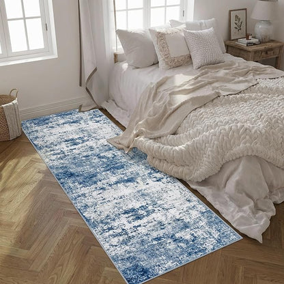 2.6'x8' Runner Rug Washable Rug;Modern Abstract Soft Thin Runner Rug Blue