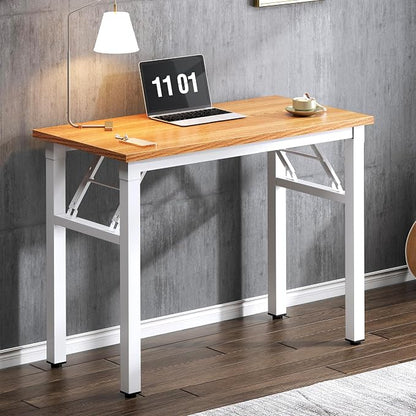 Need Folding Computer Desk - 31.5 Inch Foldable Office Writing Work Study Kids Student Teacher Home Bedroom Table for Small Space, Teak White