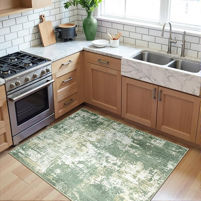 RELEANY Washable Area Rugs 3'x5' Non-Slip Modern Abstract Soft for Living Room Entryway Bedroom Kitchen, Print Pattern, Light Green/Yellow