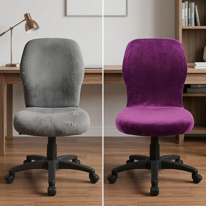 Deisy Dee Velvet Stretch Armless Office Chair Covers - Colorful Stretch Slipcover for Desk Chairs (Purple)