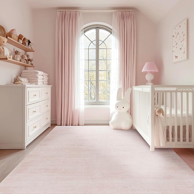 BILEEHOME Pink Area Rugs for Bedroom,Boho Washable Neutral Baby Rug for Nursery,6x9,Blush Pink Low Pile Soft Ombre Rug for Living Room Dining Room Kids Room Office 6 x 9