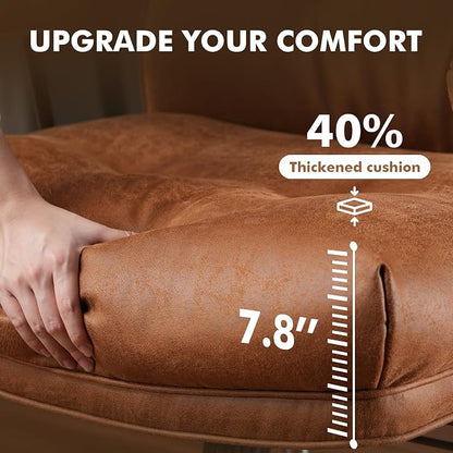 Faux Leather Executive Office Chair - Big and Tall Ergonomic Home Office Chair, Computer Desk Chairs with Lumbar Support,Adjustable Swivel Rolling PC Chairs with Wheels,Brown,Suede