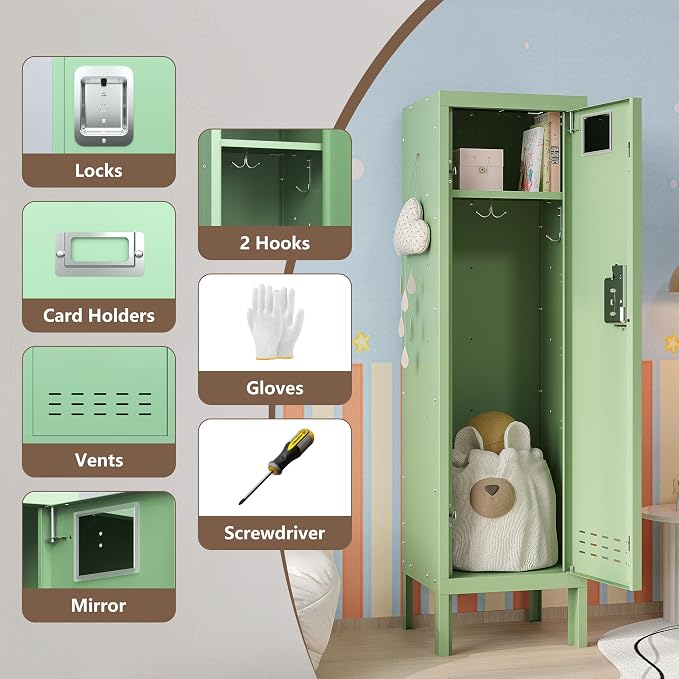 BUTISOW Metal Kids Locker,Metal Cabinet Storage Lockers,Lockable for Employees with Door,54" Height Steel Locker,Lockable Steel Locker for Children's Room, Playroom, School,Gym
