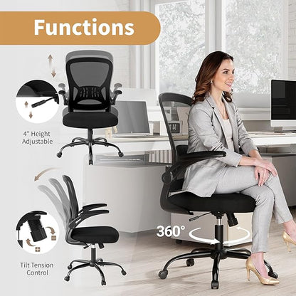 Youhauchair Office Chair Set of 8, Ergonomic Home Office Desk Chairs with Flip-up Arms and Lumbar Support, Height Adjustable, Black