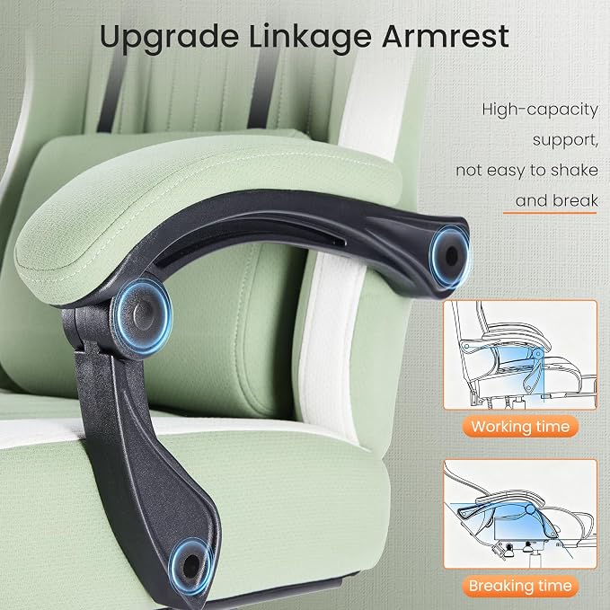 DUMOS Gaming Chair with Linkage Armrests, Video Game Chairs with Pocket Spring Cushion, Ergonomic Computer Silla Gamer Office Desk Chair with Footrest for Adults & Students, Green