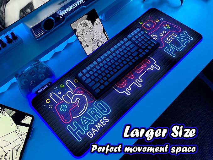 JMIYAV Black Gaming Mouse Pad RGB Mousepad Non-Slip Rubber Base Extra Large Cool XL XXL Computer Desk Pad Gaming Accessories Setup LED Light Up Big Mouse Pad for Gamer Gaming Over (31.5x12In)