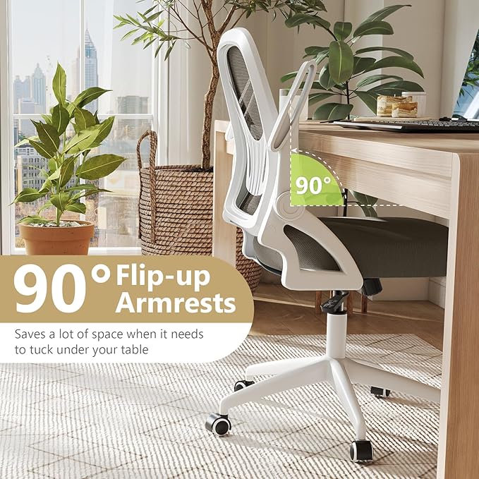Giantex Mesh Office Chair, Ergonomic Desk Chair with Flip-up Arms & Lumbar Support, Height Adjustable Swivel Computer Desk Chair with High Back for Home Office (Khaki)
