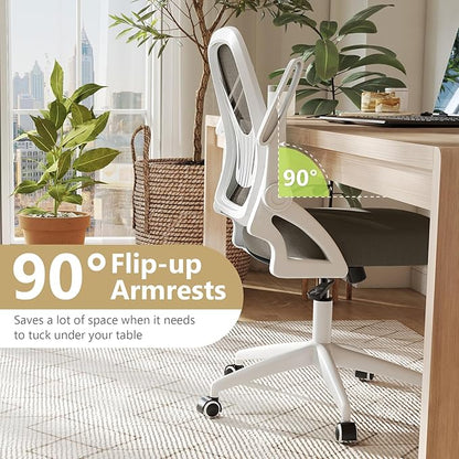 Giantex Mesh Office Chair, Ergonomic Desk Chair with Flip-up Arms & Lumbar Support, Height Adjustable Swivel Computer Desk Chair with High Back for Home Office (Khaki)