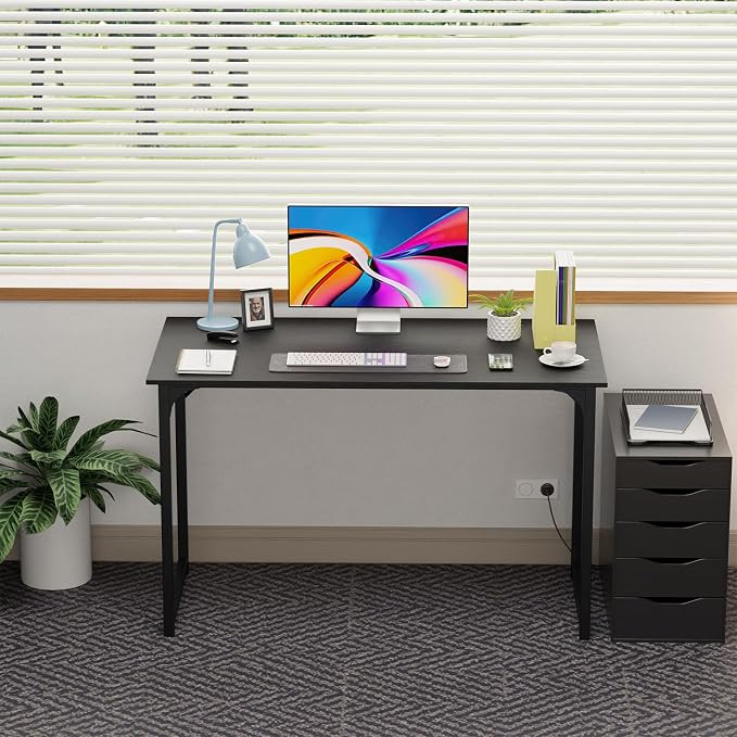 FDW 47 inches Computer Desk/Home Office Desk/Writing Study Table/Modern Simple Style PC Desk with Metal Frame,Black