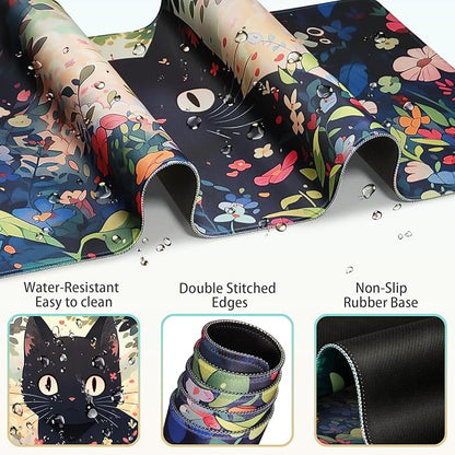 Mouse Pad Anime, Mouse Pad with Wrist Rest, 4-in-1 XXL Large Desk Mat Kawaii Mousepad with Gel Wrist Support Keyboard Wrists Rest Coaster, Ergonomic Gaming Cat Desk Pad, Funny Cute Office Accessories