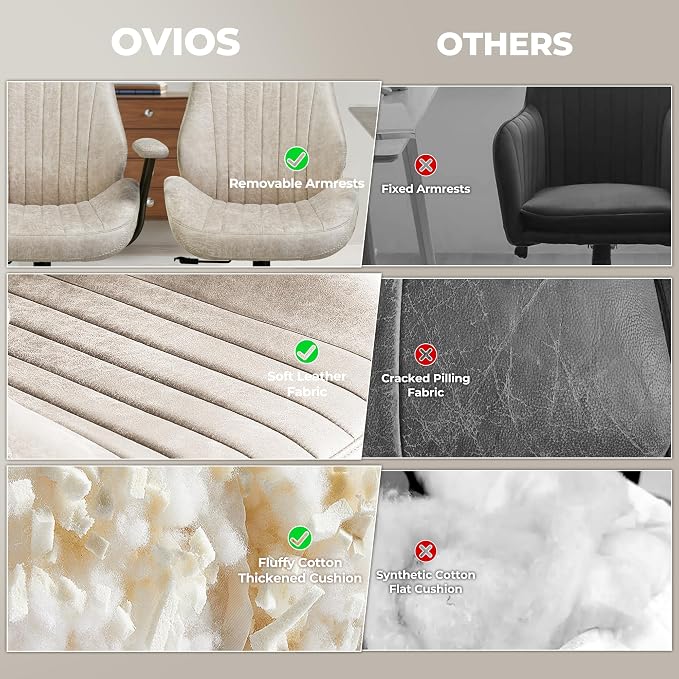 ovios Executive Ergonomic Office Chair, High Back Comfy Faux Suede Leather Computer Chairs, Mid-Century Modern Swivel Rolling Task Armchair, Beige