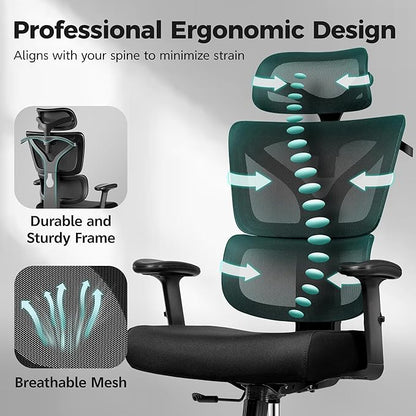Ergonomic Office Chair High Back Desk Chair with Lumbar Support, Breathable Mesh Computer Chair with Adjustable Armrests Height, Reclining Big and Tall Gaming Chair for Home Office, (Black 2Pack