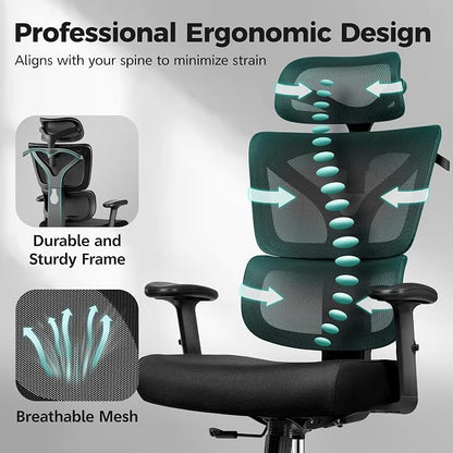 Ergonomic Office Chair High Back Desk Chair with Lumbar Support, Breathable Mesh Computer Chair with Adjustable Armrests Height, Reclining Big and Tall Gaming Chair for Home Office(Black 10Pack)