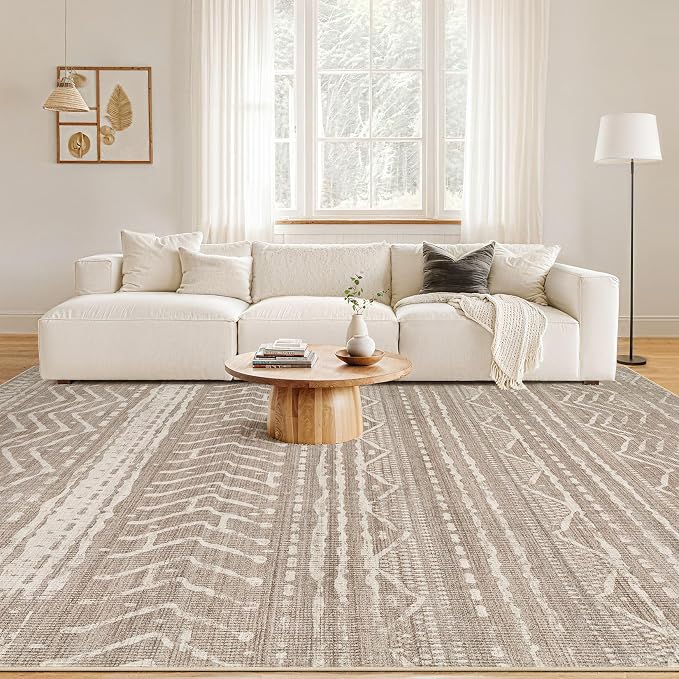 Nakagishi 6x10 Area Rugs Living Room: Washable Boho Large Neutral Soft Farmhouse Area Rugs Stain Resistant Modern Non-Slip Indoor Floor Carpet for Bedroom Nursery Kids Playroom Office-Dark Brown