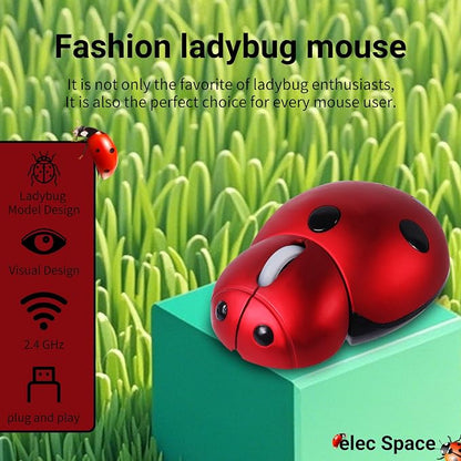 elec Space Wireless Mouse for Laptop & Kids, Cute Ladybug Shape Ergonomic Mouse with Case, Cordless for Laptop, PC, Mac & Notebook (Red)