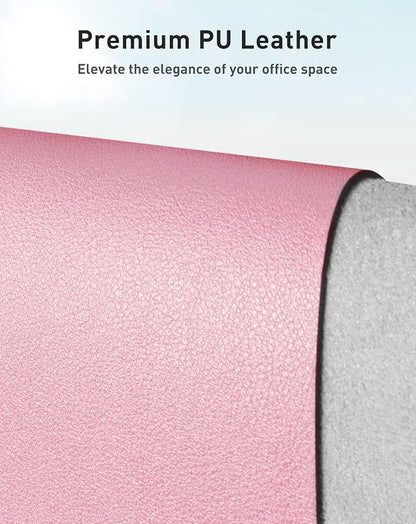 Aothia Faux Leather Desk Mat - Large Mouse Pad, Non-Slip PU Leather Blotter, Waterproof Writing Surface for Office and Home (Fairy Pink, 63" x 17")