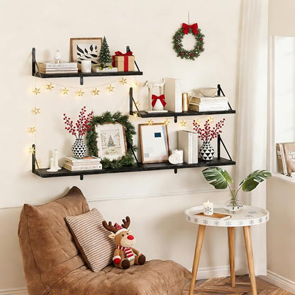 Heimlove Black Deep Floating Shelves for Wall, 40W x 8D Wood Wall Shelves Set of 2, Wide Floating Bookshelf for Living Room, Kitchen, Office, Bedroom and Decor Storage, with Metal Bracket - Black
