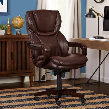 Serta Conway Big and Tall Executive Office Chair - Ergonomic Lumbar Support, Bonded Leather, Padded Armrests, High Back Computer Desk Chair, Chestnut Brown