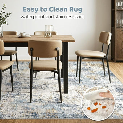 8x10 Area Rugs Washable Rug: Living Room Large Abstract Modern Soft Stain Resistant Indoor Floor Non Slip Accent Carpet for Bedroom Nursery Playroom Office Dining Room Dorm Home House- Blue