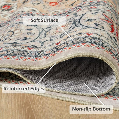 Goideal Washable Rug 6x9, Beige Area Rugs Non Slip, Indoor Low Pile Carpet with Rubber Backing for Living Room Kitchen Bathroom Entryway Office Bedroom