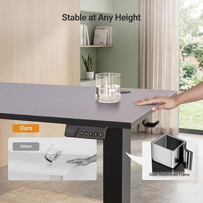 Claiks Electric Standing Desk, 55 x 24 Inch Height Adjustable Sit Stand Desk for Home Office, Computer Desk with Memory Presets, Cable Management & Headphone Hooks, 156 lbs Capacity, Black