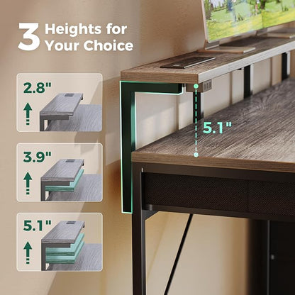 Huuger Gaming Desk with 6 Drawers, Computer Desk with LED Lights Power Outlets and Type-C, 47 Inch Office Desk with Storage, Monitor Stand, Writing Desk Work Desk for Home Office, Bedroom, Study, Grey