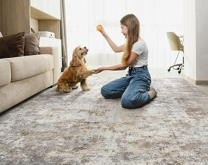 UERMEI 6x8 Area Rug Living Room Rugs - Washable Neutral Modern Abstract Soft Thin Rug Indoor Floor No Slip Rug Carpet for Bedroom Under Dining Table Home Office Decor - Brown Grey