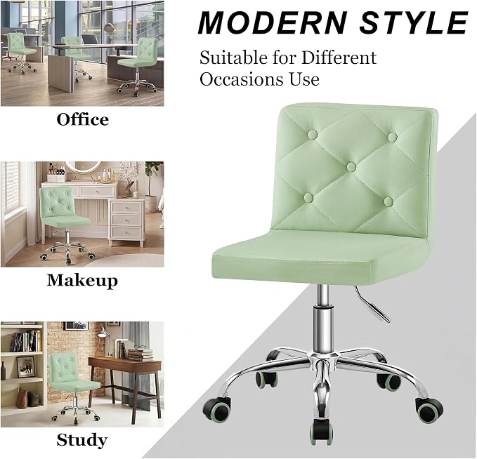 VECELO PU Leather Mid-Back Armless Vanity Chair Adjustable Height 360° Rolling Swivel for Home Office Work