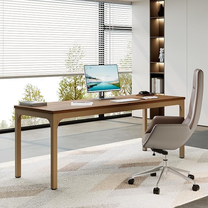 LITTLE TREE 78.7-Inch Ultra Long Double Desk, Writing Gaming Work Computer Two-Person Desk for Home Office, Walnut