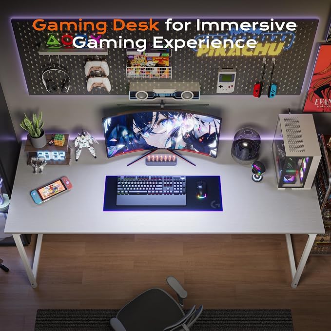 PRAISUN 55 X 24 Inch Computer Desk with Deeper Desktop, Gaming Office Writing Work Desk for Home Office, Study, Bedroom, Work from Home, Metal Frame, White