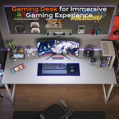 PRAISUN 55 X 24 Inch Computer Desk with Deeper Desktop, Gaming Office Writing Work Desk for Home Office, Study, Bedroom, Work from Home, Metal Frame, White