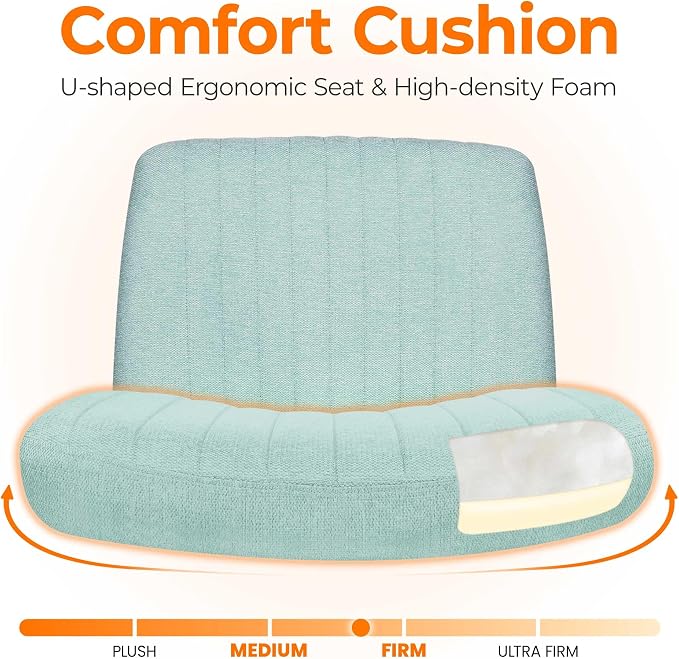 NEO CHAIR Criss Cross Chair with Wheels Home Office Cross Legged Armless Chairs Ergonomic Adjustable Computer Desk Task Wide Seat for Bedroom Vanity Comfy Swivel (Mint)