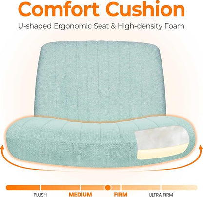 NEO CHAIR Criss Cross Chair with Wheels Home Office Cross Legged Armless Chairs Ergonomic Adjustable Computer Desk Task Wide Seat for Bedroom Vanity Comfy Swivel (Mint)