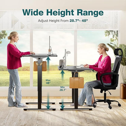 Sweetcrispy Electric Standing Desk Adjustable Height, 63x24 Inch Sit Stand Up Home Office Desks Memory Computer Workstation PC Work Table with Preset Splice Wood Board Metal Frame, Black