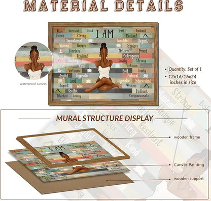 raiqtols Framed Inspirational Canvas Wall Art – Motivational Black Women Picture Prints for Office, Positive Affirmation Artwork Wall Decor for Living Room, Bedroom, Yoga Room – 16x24in