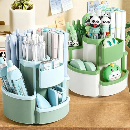 Pencil Holder for Desk Rotating Pen Organizers Green Small Desktop Organizer Desk Storage Caddy Ideal for Office, Home, School,Classroom (Blue & Green)