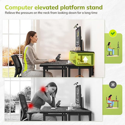 DurayLoly Folding Table with RGB Light for Small Space, 31.5" Folding Computer Desk for Space Saving Sofa Table for Couch, Home Work Office Desk with Monitor Stand, Easy to Fold with Hooks,Black