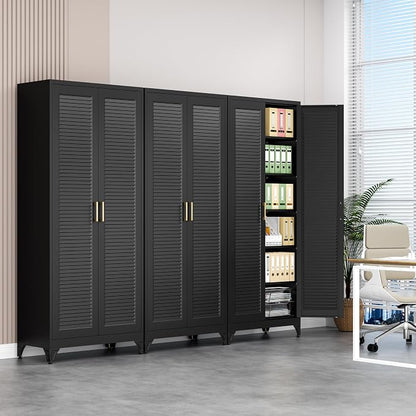 Polup 75" Metal Storage Cabinet with Doors and Shelves, Black Kitchen Pantry Cabinet, 6-Tier Freestanding Tall Storage Cabinet for Garage, Office, Bathroom, Laundry Room, Dining Room