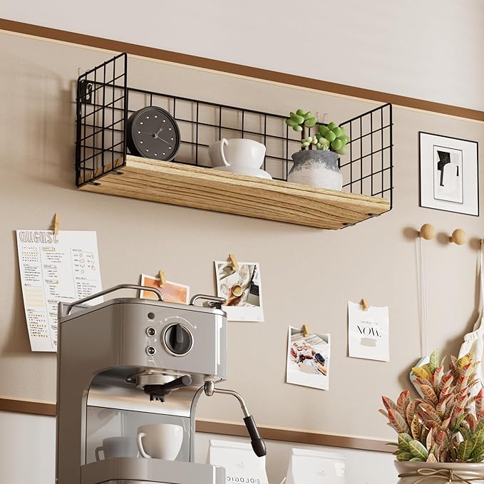 Floating Cubicle Shelf with Hooks, Paulownia Wood Desktop Organizer for Office Cubicle Decor, Desk Shelf for Top of Desk & Cute Cubicle Accessories for Work