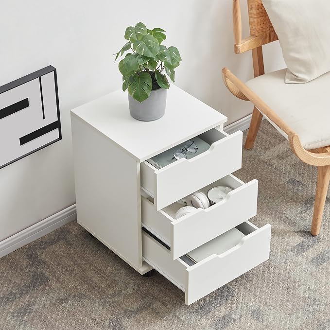 Farini 3-Drawer Vertical Filing Cabinet Rolling Wood Mobile File Cabinets Under Desk for Home Office with Casters，White,Fully-Assembled