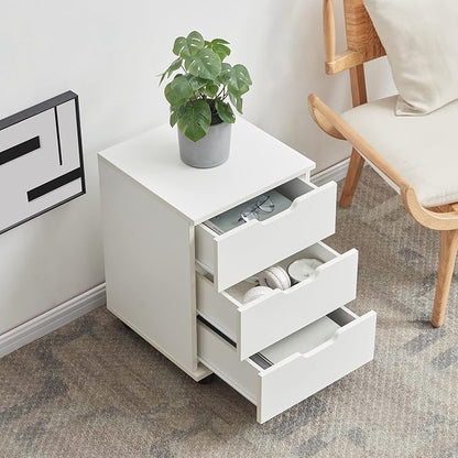 Farini 3-Drawer Vertical Filing Cabinet Rolling Wood Mobile File Cabinets Under Desk for Home Office with Casters，White,Fully-Assembled