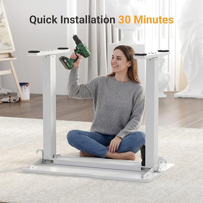YDN 35" Small Electric Standing Desk Adjustable Height, Sit Stand up Desk with Memory Presets & Cable Management, Home Office Desk for Office & Computer Workstation, White Frame/White Top
