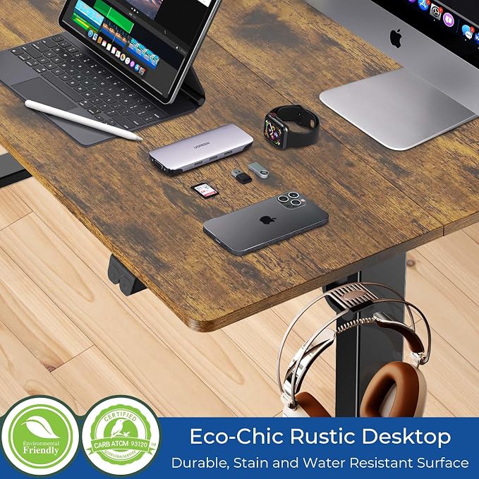 Our Modern Space Height Adjustable 55" Electric Standing Desk - Upgraded Ultra Durable Home Office Large Rectangular Computer or Laptop Sit Stand Workstation - 55 x 24 Inch (Rustic Brown, 55 Inches)
